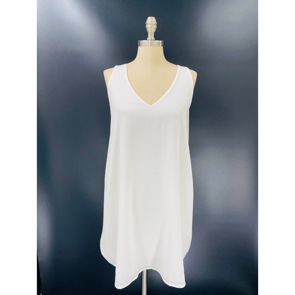 Nordstrom Women's Dress Medium White Cape V-neck‎ Sleeveless Boss Lady Crisp NEW